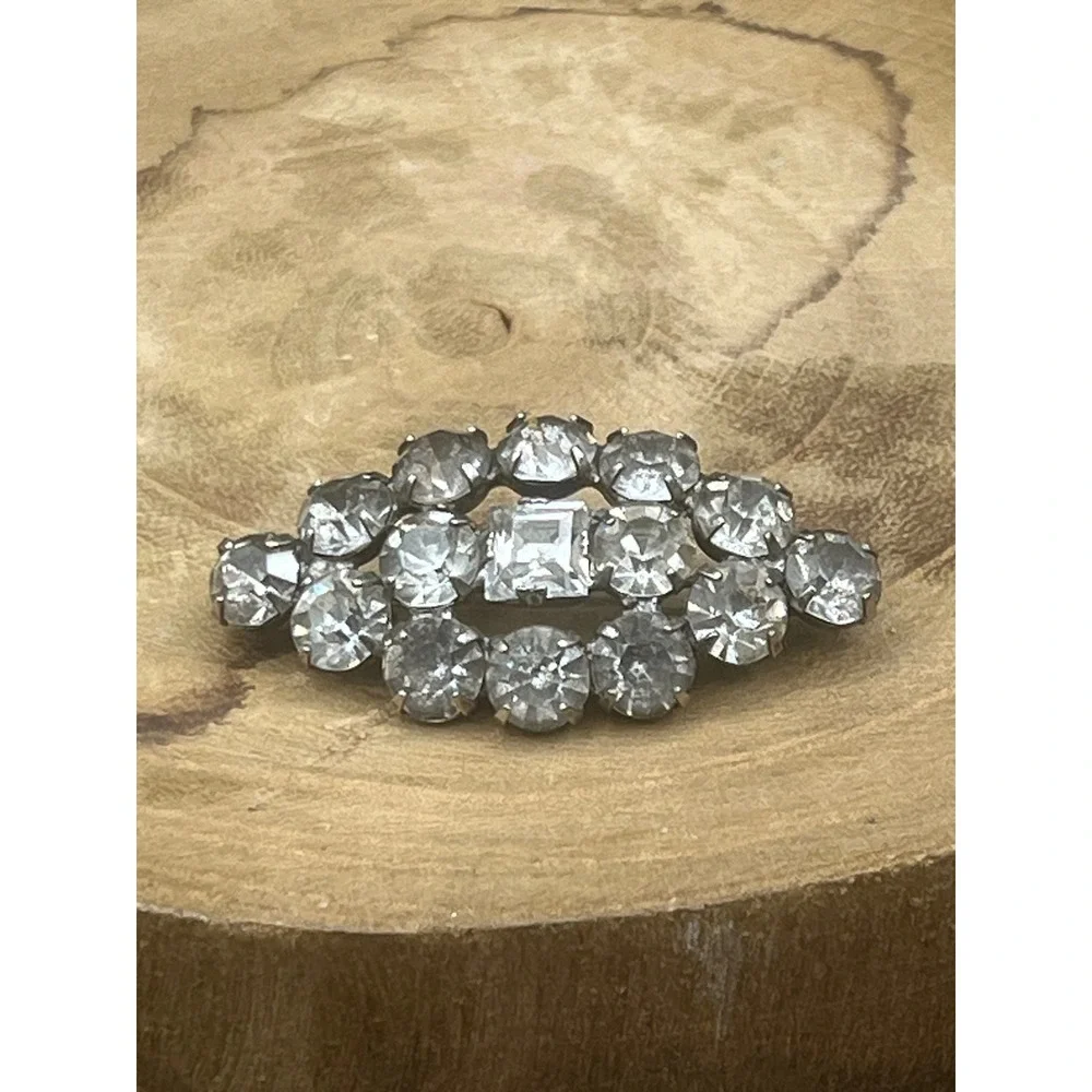 Vintage Art Deco Clear Rhinestone Open back‎ Tiered Brooch
